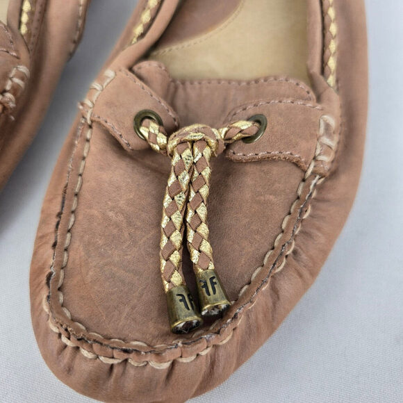 Frye Brown Leather Reagan Braided Lace Up Loafers Size 11 - Picture 4 of 8
